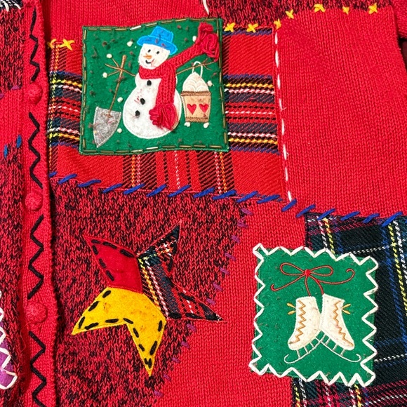 Designers Originals Studio Joy Festive Red Patchwork Christmas Cardigan Size 1X - Picture 3 of 15